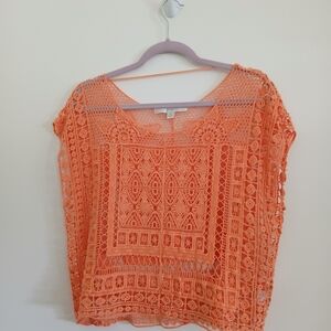 LC Lauren Conrad Orange Crochet Blouse